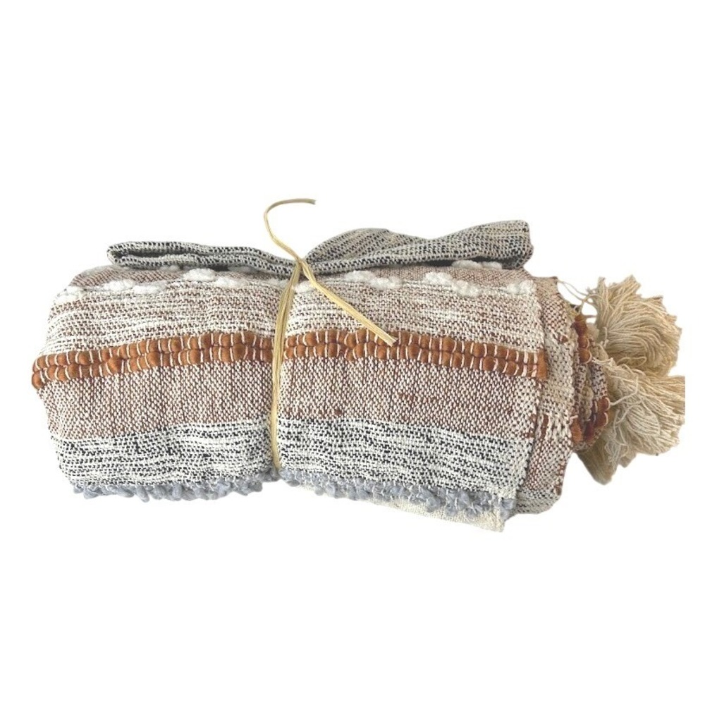 City Chic Boho‎ Woven Throw Blanket Multicolor Textured Tassels NWT New